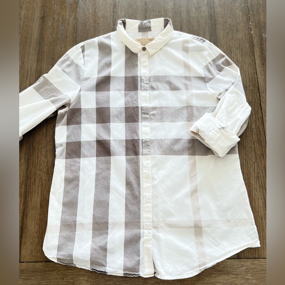 Burberry White and Gray Plaid Button-up Shirt - Picture 9 of 11